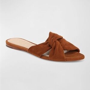 New VERONICA BEARD $295.00 Seraphina Twisted Suede Slide Sandals in Caramel‎ 6.5